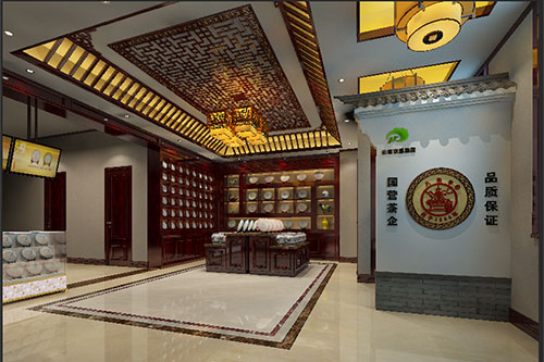 七坊镇古朴典雅的中式茶叶店大堂设计效果图